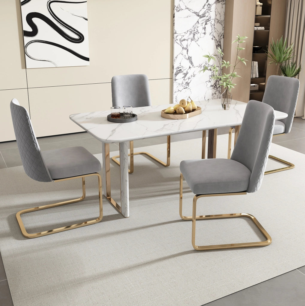 Set 4 sedie da pranzo in velluto grigio con gambe in metallo