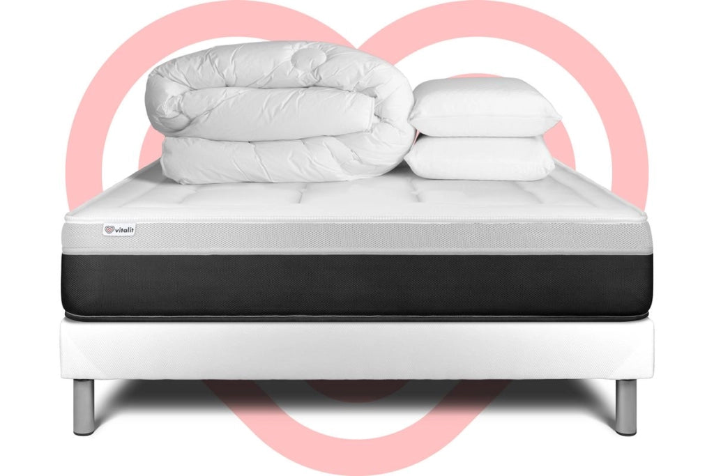 Pacchetto letto completo - Materasso 160x200cm + Box spring con doghe (kit) + 2 cuscini + Piumino - Vital Form