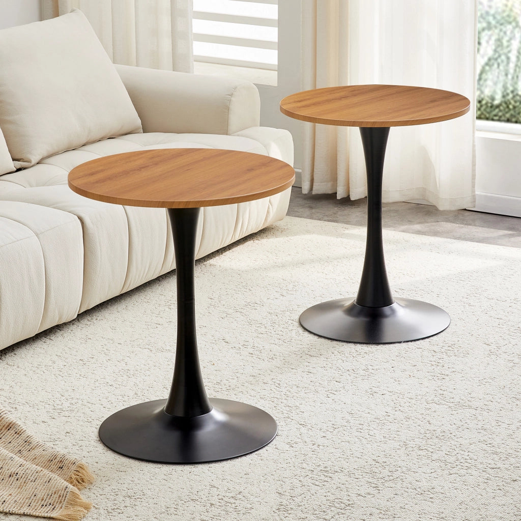 Tavolo da pranzo rotondo con base centrale in metallo piano in MDF effetto legno nero 60 × 60 × 72 cm