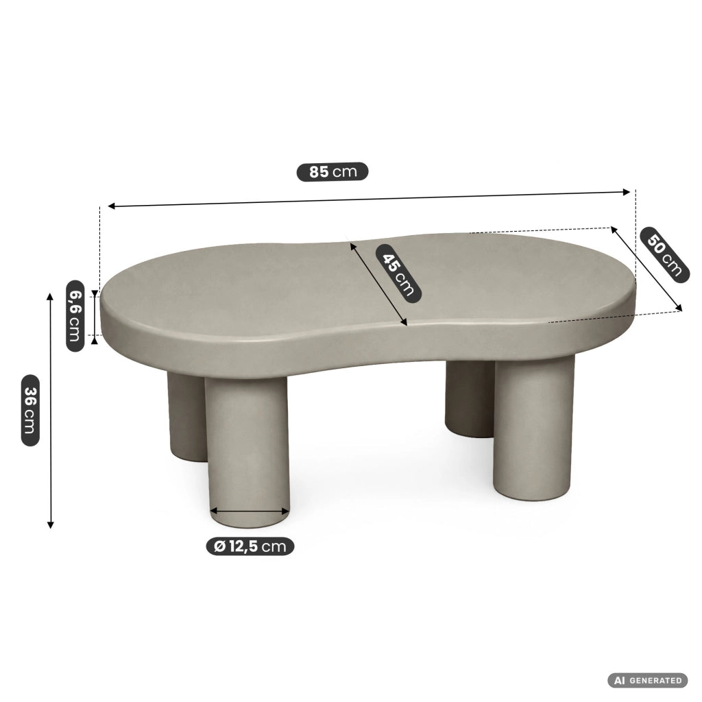 Tavolino da salotto ovale MATCHA 85 cm grigio con quattro gambe cilindriche
