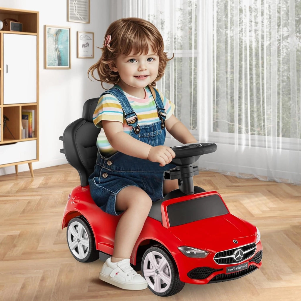 Macchina Cavalcabile per Bambini con Licenza Mercedes-Benz 3 in 1, Capote Regolabile, Guida Realistica con Volante e Clacson, Capacità di Carico 25 KG, per Bambine e Bambini 1-3 Anni (Rosso)