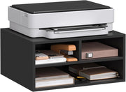 Schedario da Ufficio a 2 Livelli con Custodia, Porta Stampante da Scrivania in Legno con 3 Scomparti per l'Ufficio, 47x40x22,5cm, Nero, ASK15sz