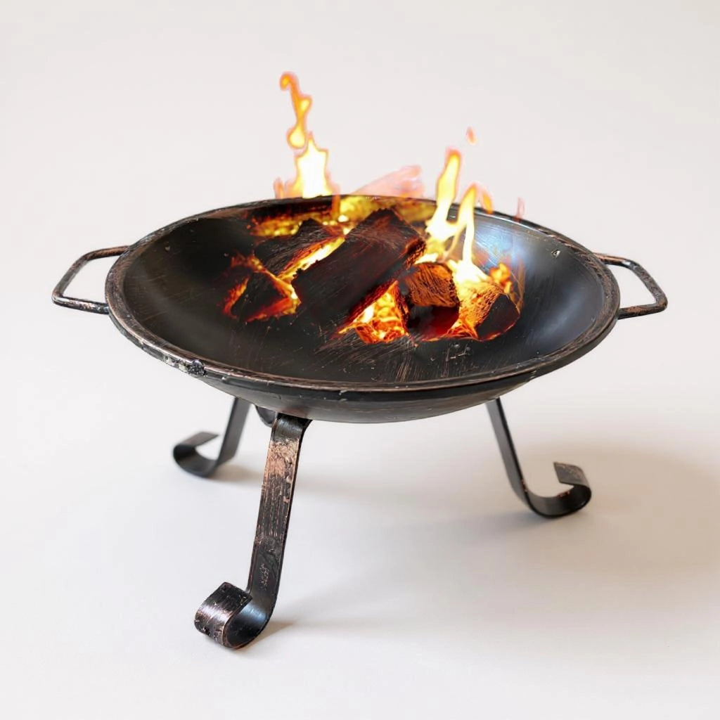 Braciere da Giardino in Ferro, 40 cm Diametro, 27 cm Altezza, Braciere con manici per Fuoco da Esterno e Interno Rame