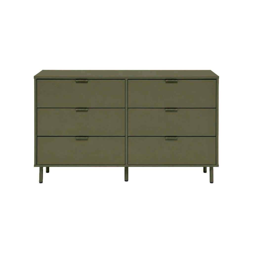 Cassettiera decorativa in legno e metallo, 6 cassetti, verde kaki