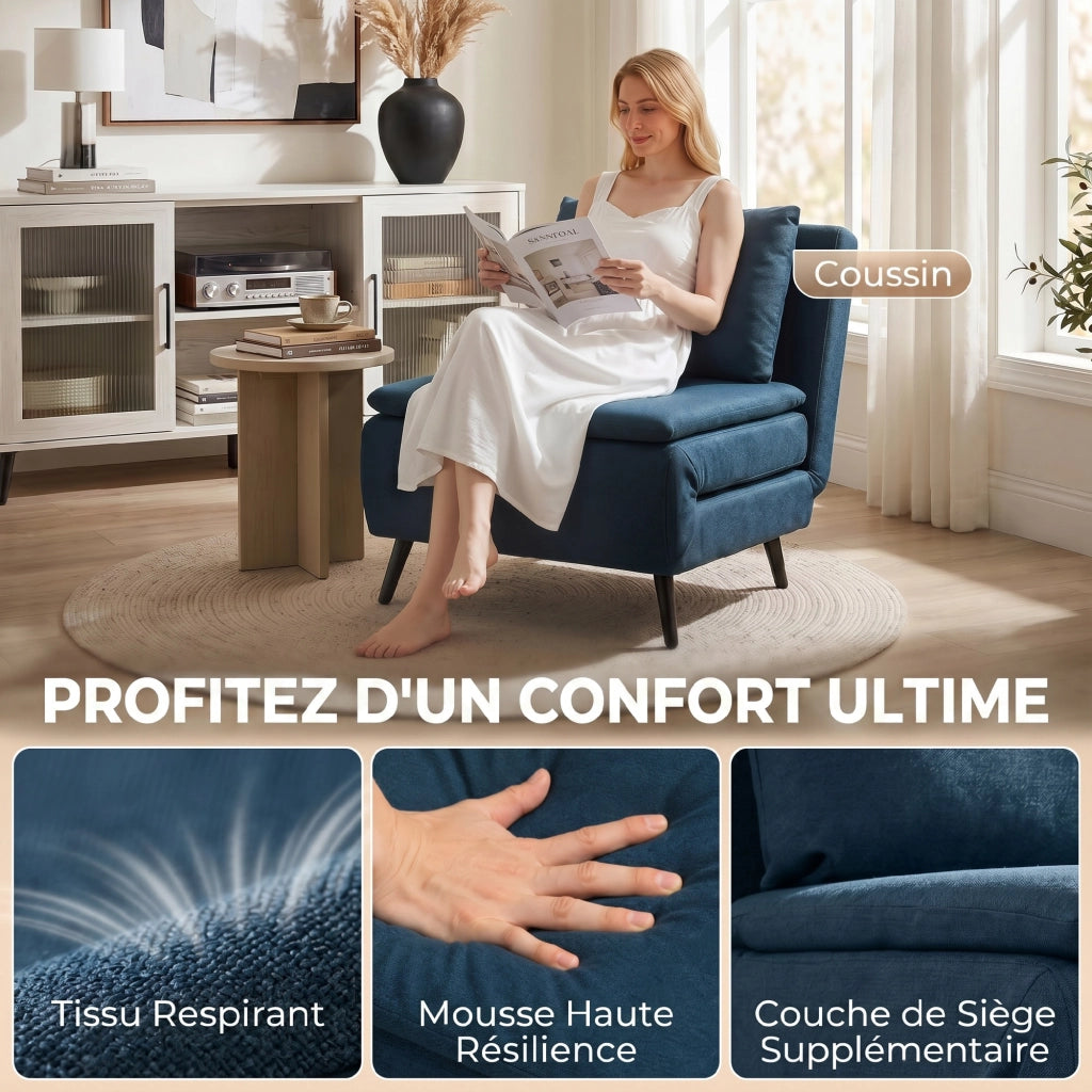 Poltrona letto clic-clac 1 posto ¨C Xylo ¨C Blu con schienale regolabile e cuscino
