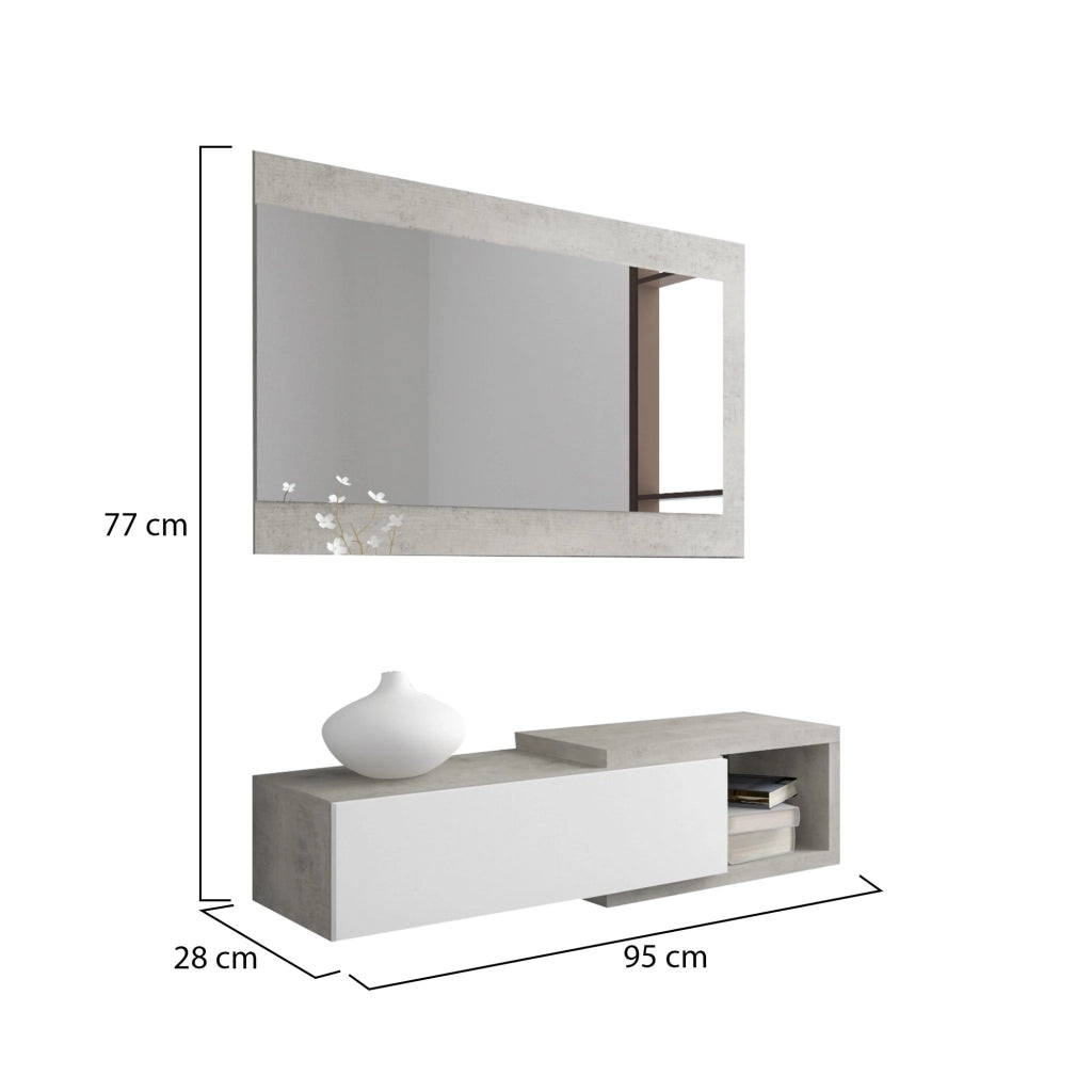 Fabbrico, Mobile da Ingresso Specchio Incluso, 95x28x77h cm Bianco