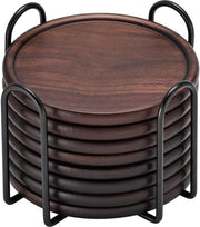 Set di 8 sottopiedini in legno con supporto metallico per bicchieri, tavolo da ufficio, tavolo da caffè, casa, cucina, ufficio, bar, protezione, soggiorno, decorazione, noce, sottopiedini 4 pollici