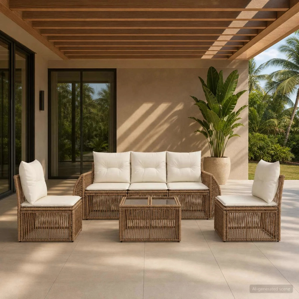 Set Divano da Giardino 6 pz Beige e Bianco Crema polyrattan 3435378