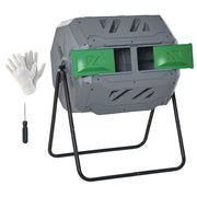 Compostiera da Giardino Girevole a 2 Sezioni con 8 Prese d'Aria, in Acciaio e PP, 71x65x96 cm, Grigio
