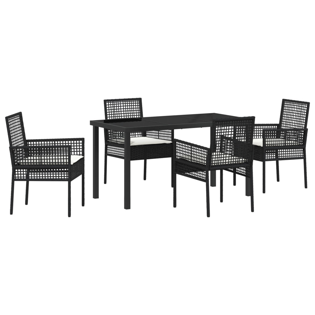 Set da Pranzo da Giardino 5 Pezzi con Cuscini Polirattan Nero