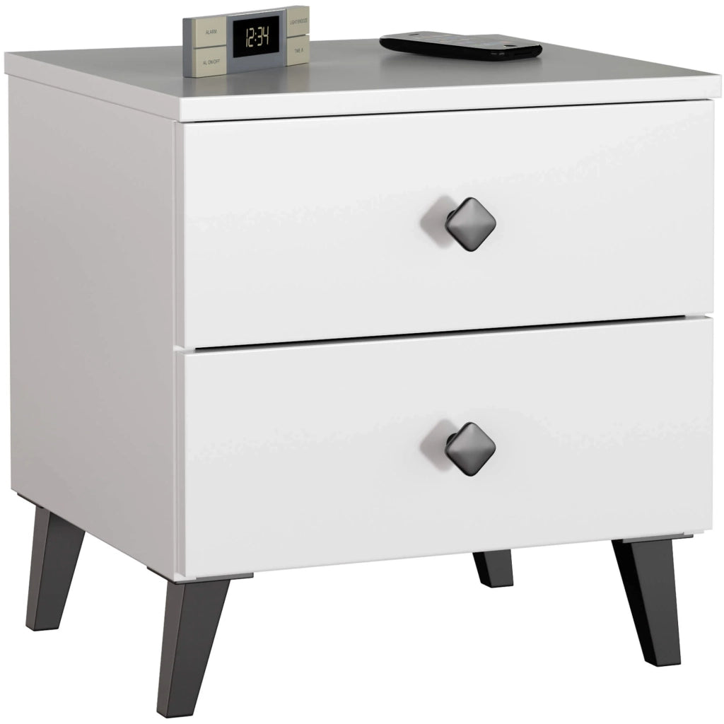 Comodino AKORD MOBI color bianco con 2 cassetti L40 x H43 x P37 cm