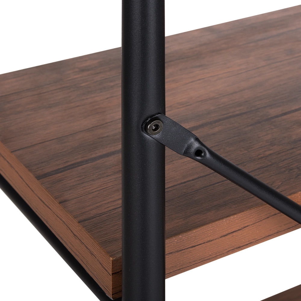 Libreria a 4 ripiani aperta industriale in legno scuro con struttura in metallo Nero Brisbane