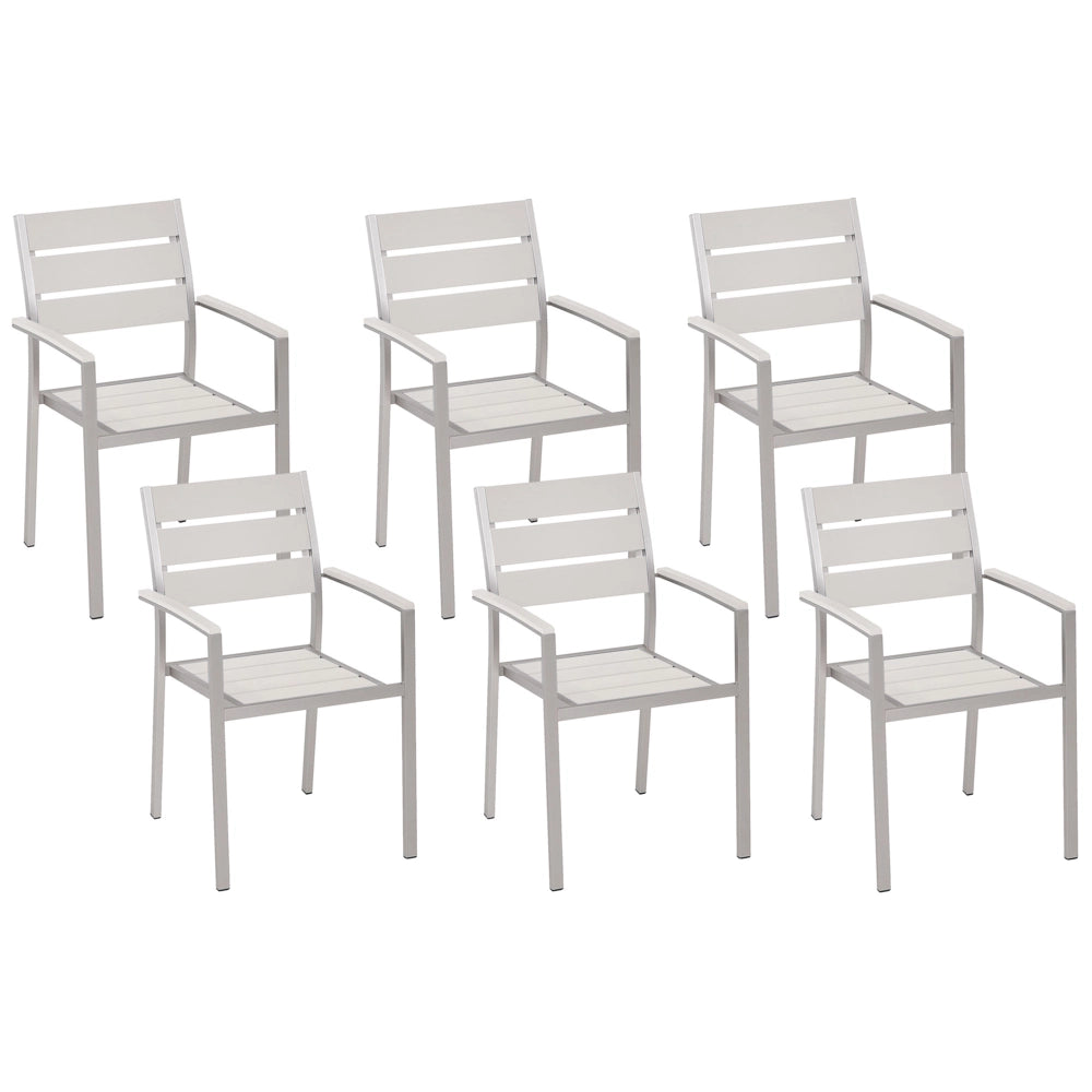 Set di 6 sedie da giardino da pranzo in plastica bianca con schienale a doghe in alluminio anodizzato set di sedie da esterno