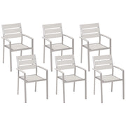 Set di 6 sedie da giardino da pranzo in plastica bianca con schienale a doghe in alluminio anodizzato set di sedie da esterno
