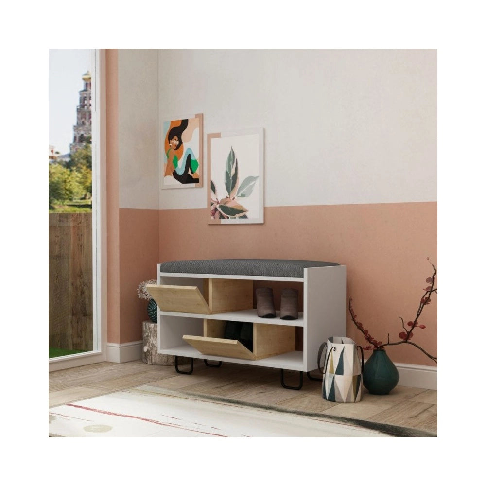 Panca scarpiera Troy con cuscino colore bianco e rovere