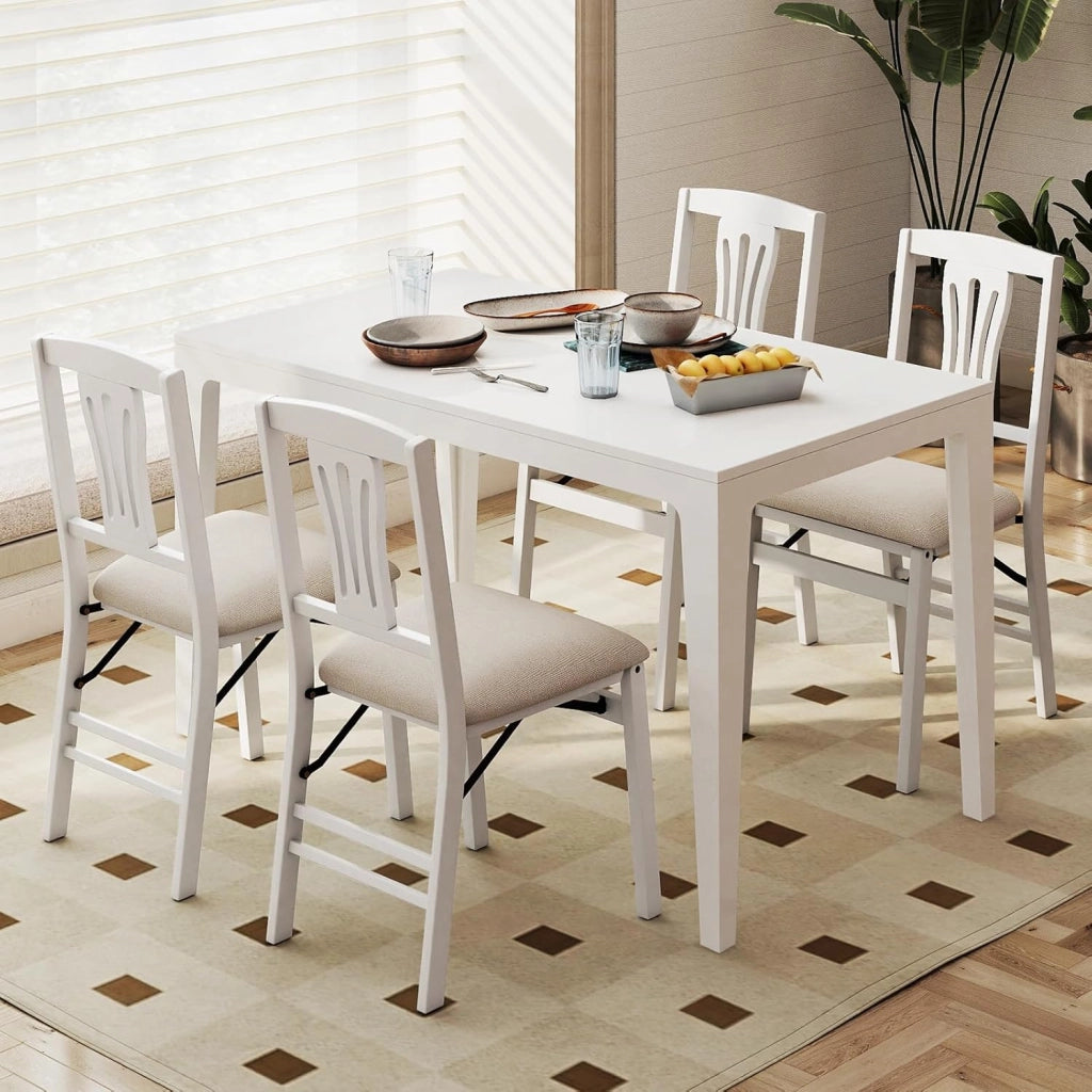 Set di 2 sedie da pranzo pieghevoli, sedia da cucina con seduta imbottita e struttura in legno di gomma, portata fino a 170 kg, 43,5 x 53 x 87 cm, salvaspazio (bianco)