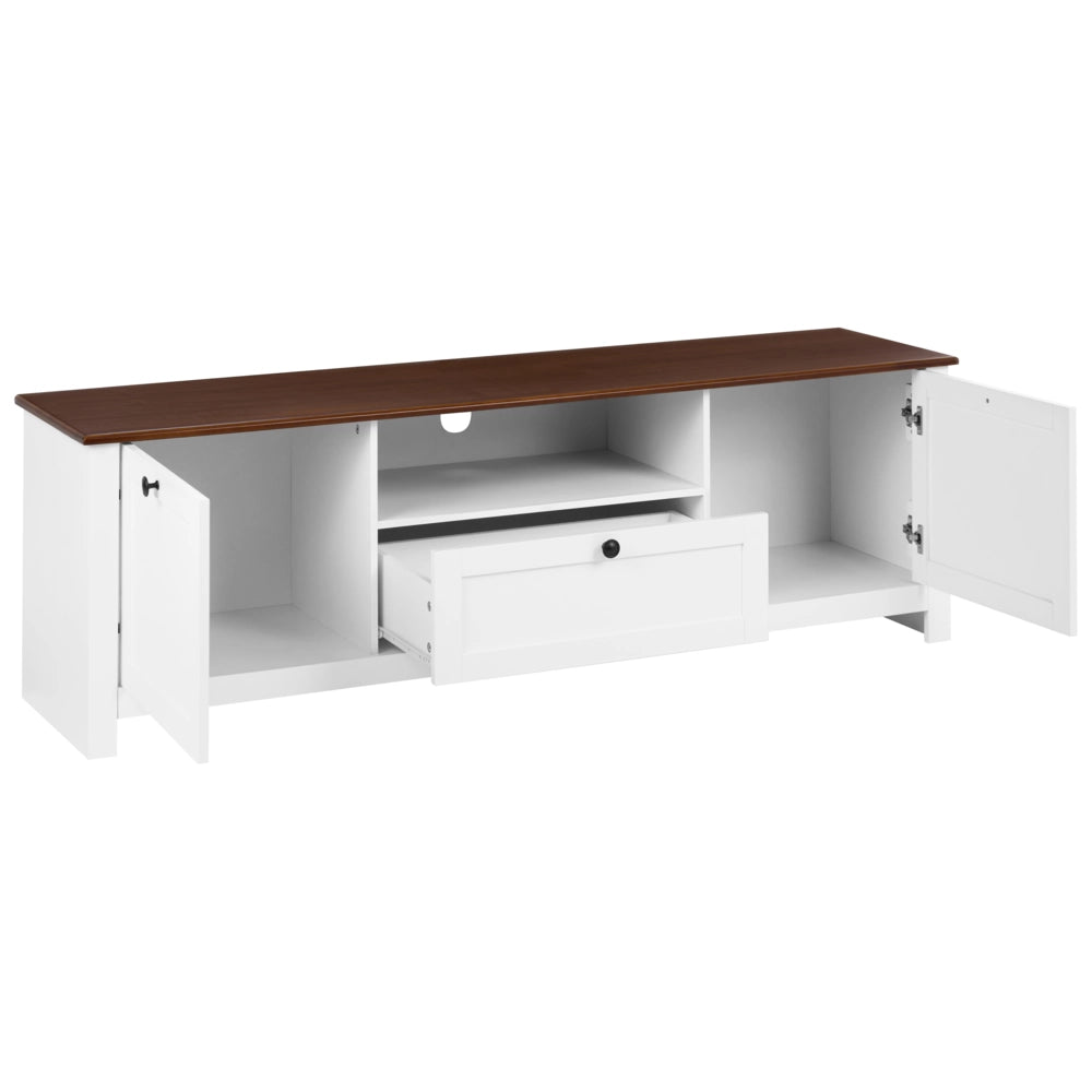 Mobile TV in MDF bianco con cassetto e 2 ante, stile rustico-country