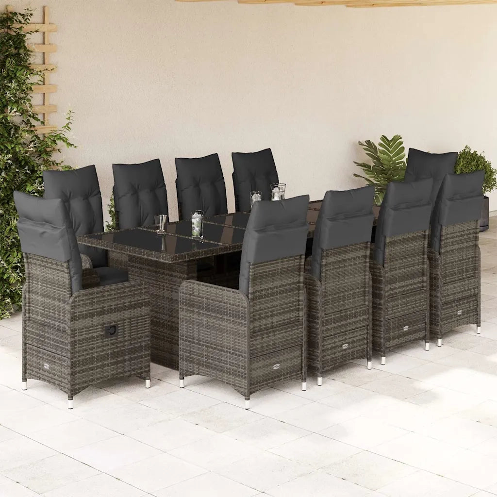 Set Bistrò da Giardino 11 pz con Cuscini in Polyrattan Grigio 3277282