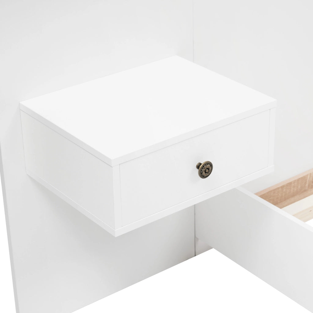 Letto Matrimoniale 180 x 200 cm con 2 Comodini LED; USB e Tipo C; senza Materasso; in Legno; Bianco e Rovere
