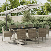 Set da Pranzo da Giardino 9 pz con Cuscini in Polyrattan Grigio