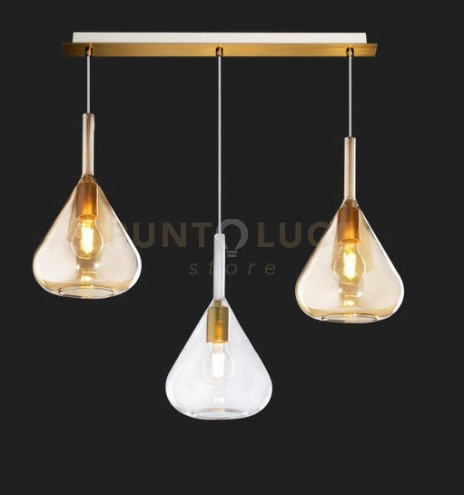 SOSPENSIONE OTTONE SAT. 3 LUCI RETTANGOLARE VETRI TR + 2X AM 1177OS-S3 R-TA