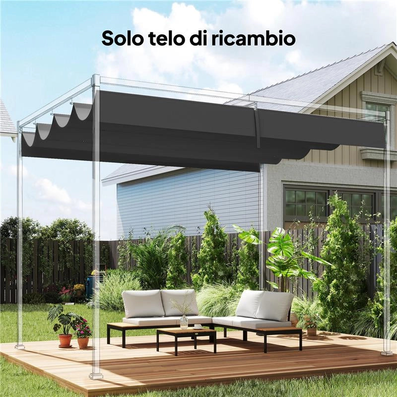 TELO PERGOLA PER ESTERNI ANTI UV IN POLIESTERE GRIGIO SCURO CON 8 FORI DI DRENAGGIO, 392X350 CM
