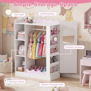 Armadio appendiabiti per bambini con specchi e ripiani rosa per cameretta organizzatore vestiti e giochi