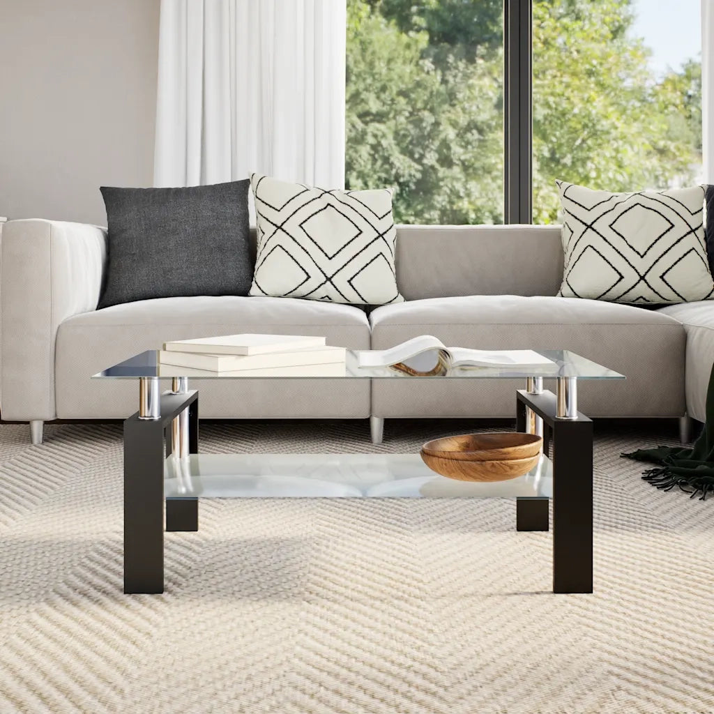 Tavolino Salotto Grigio Trasparente 95x55x40 cm Vetro Temperato