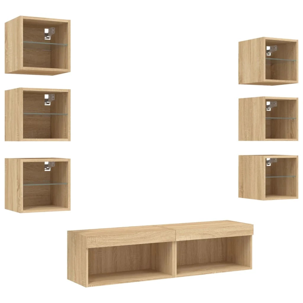 Mobile TV multimediale scaffale TV credenza mobile TV sala da pranzo soggiorno camera da letto con illuminazione a LED 8 pezzi legno ingegnerizzato rovere Sonoma marrone 02_0029482