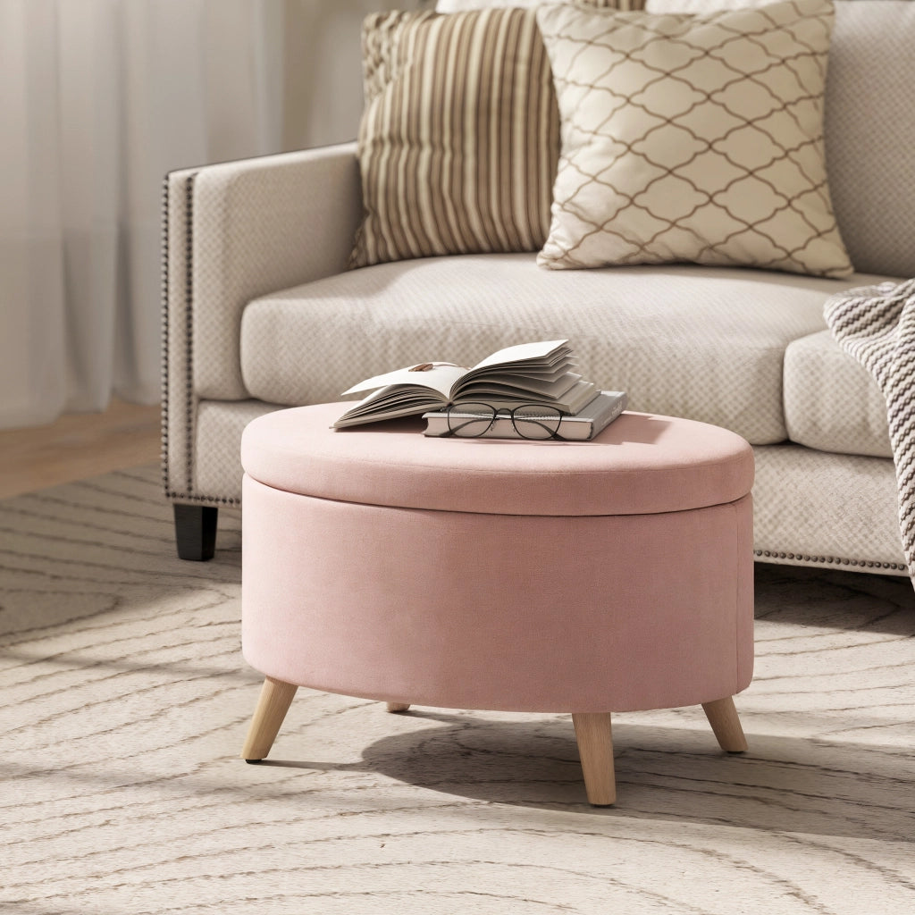 Poltrona Puff con Cassetto ¨C zephmum ¨C Velluto Rosa 71x51.5x42 cm