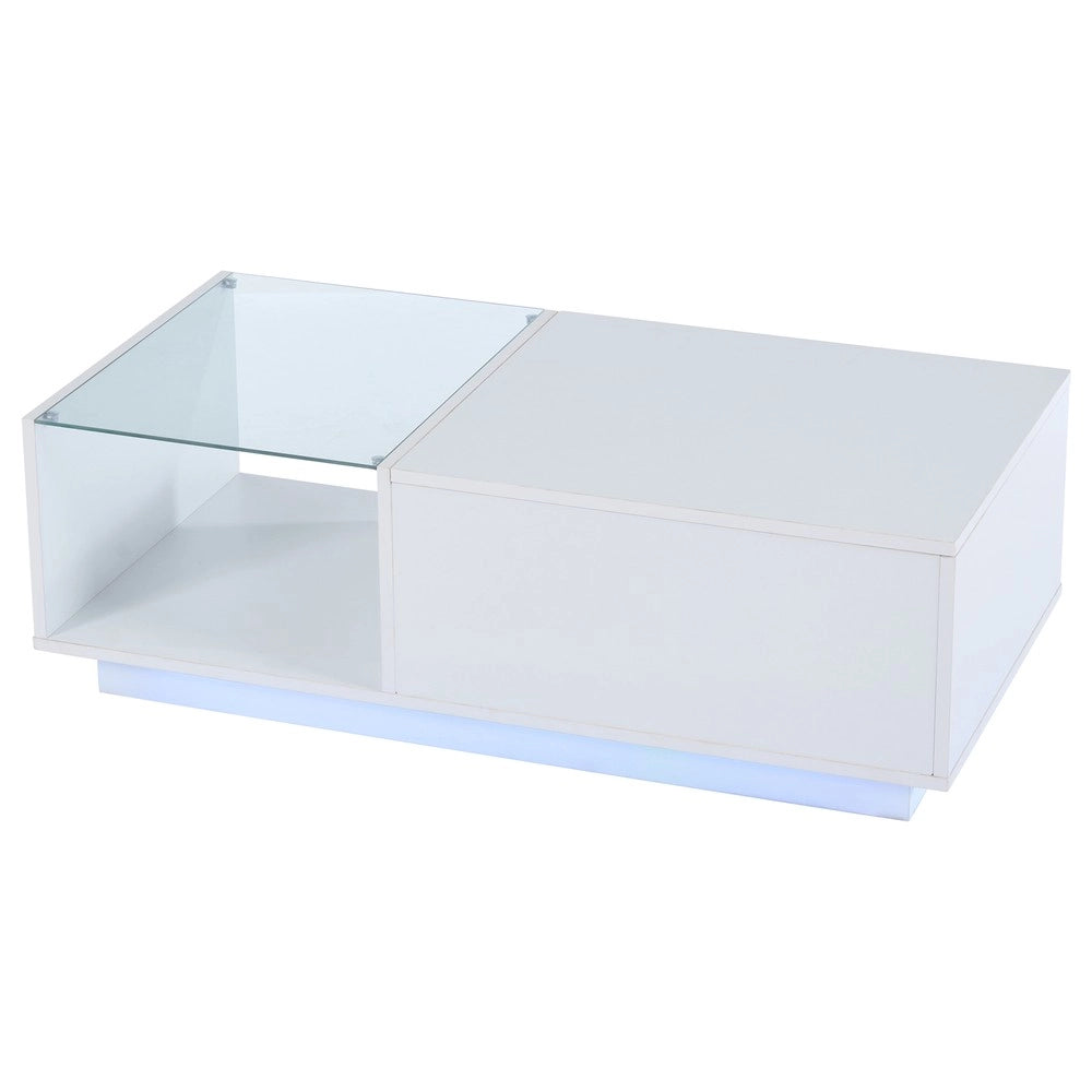 Tavolino da Caff¨¨ LED con Piano Lucido e Vano Portaoggetti ¨C MINIMAL ¨C 50x100x(33-46.5) cm, Altezza Regolabile