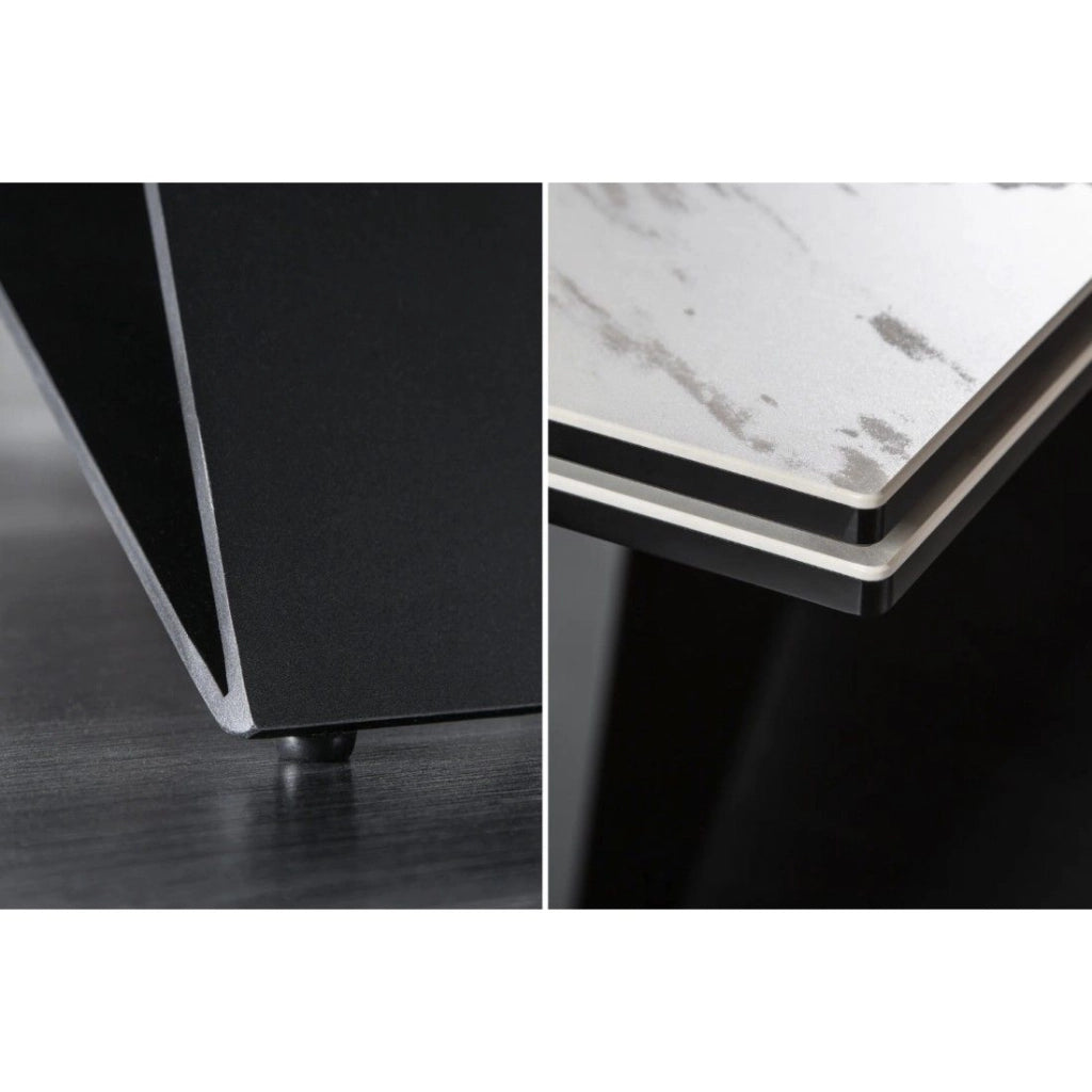 Tavolo da pranzo ATARA 180–260 cm – Piano in ceramica effetto marmo bianco e metallo nero