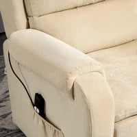 Poltrona Alzapersona Reclinabile a 160° con Poggiapiedi e Telecomando, in Velluto, 85x88x109 cm, Crema