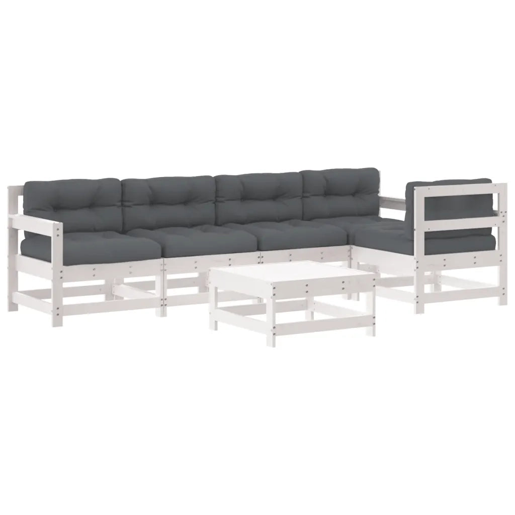 Set Divani da Giardino 6pz con Cuscini in Legno Massello Bianco 3185998