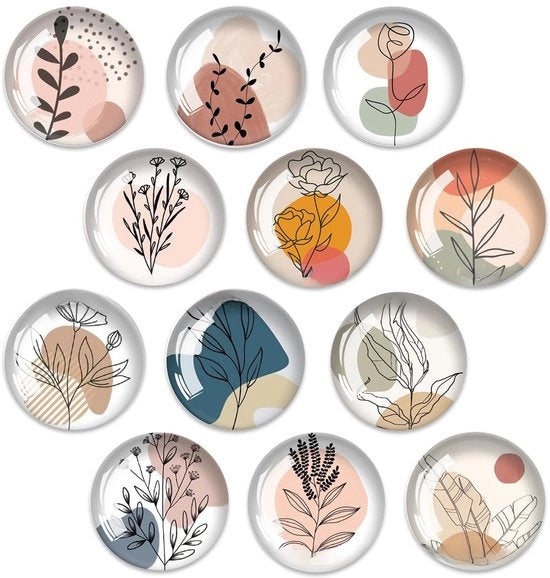 Set di 12 magneti a forma di fiori in vetro, piccoli magneti, magneti per frigorifero, magneti per lavagne magnetiche, magneti decorativi per frigorifero, per lavagne bianche, foto, ecc. (circa 30 mm)