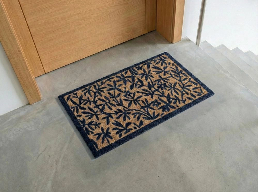 Zerbino in fibra di cocco naturale con fondo antiscivolo 50 x 80 cm Antiscivolo Decorativo Motivo foglie Zerbino di benvenuto