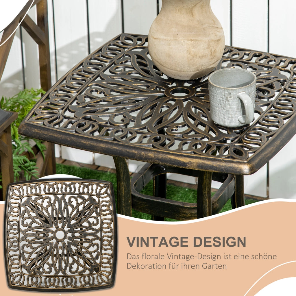 TAVOLINO da esterno 54x54x52,5 cm in alluminio bronzo con foro per ombrellone