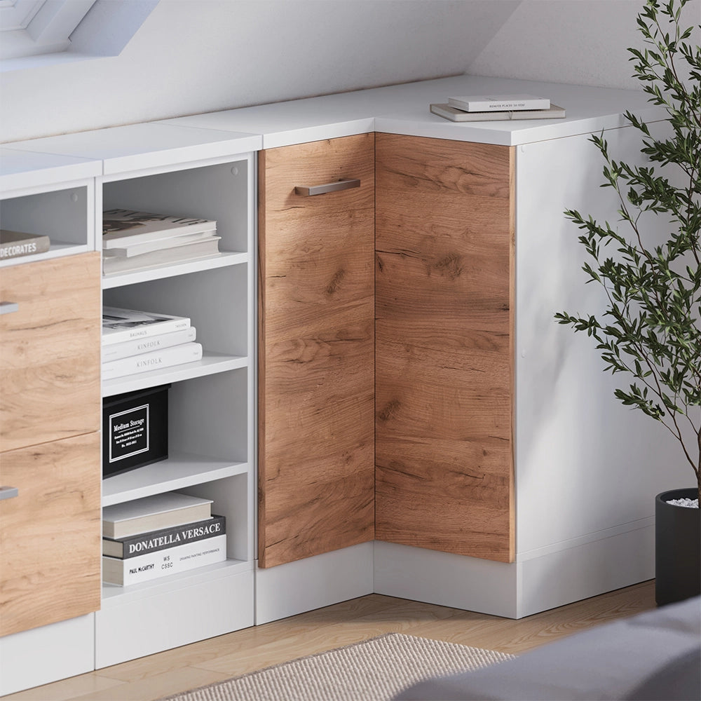 Mobile cucina angolare per sottotetto R-Line Rovere dorato/Bianco 75.6 cm con 1 porta, carcassa dell’armadio profondità 60 cm Vicco