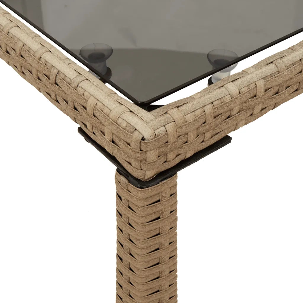 Tavolo da Giardino con Piano Vetro Beige 115x54x74cm Polyrattan 365075
