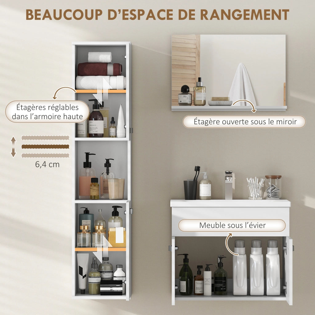 Set Bagno 4 Pezzi ¨C zephmum ¨C Bianco, Multistrato, Parete, Sottolavabo, Specchio