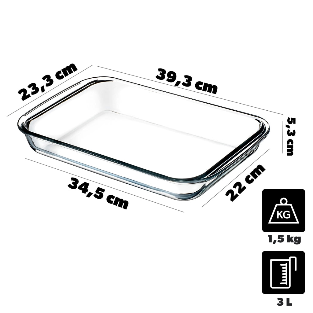 KADAX Casseruola rettangolare in vetro da 3 litri, adatta al forno (39x23 cm)