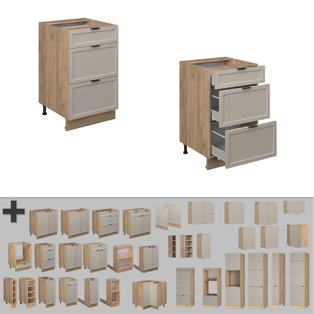 Mobiletto base per cucina Fame-Line GrigioBeige/Rovere dorato 50 cm senza piano di lavoro Vicco