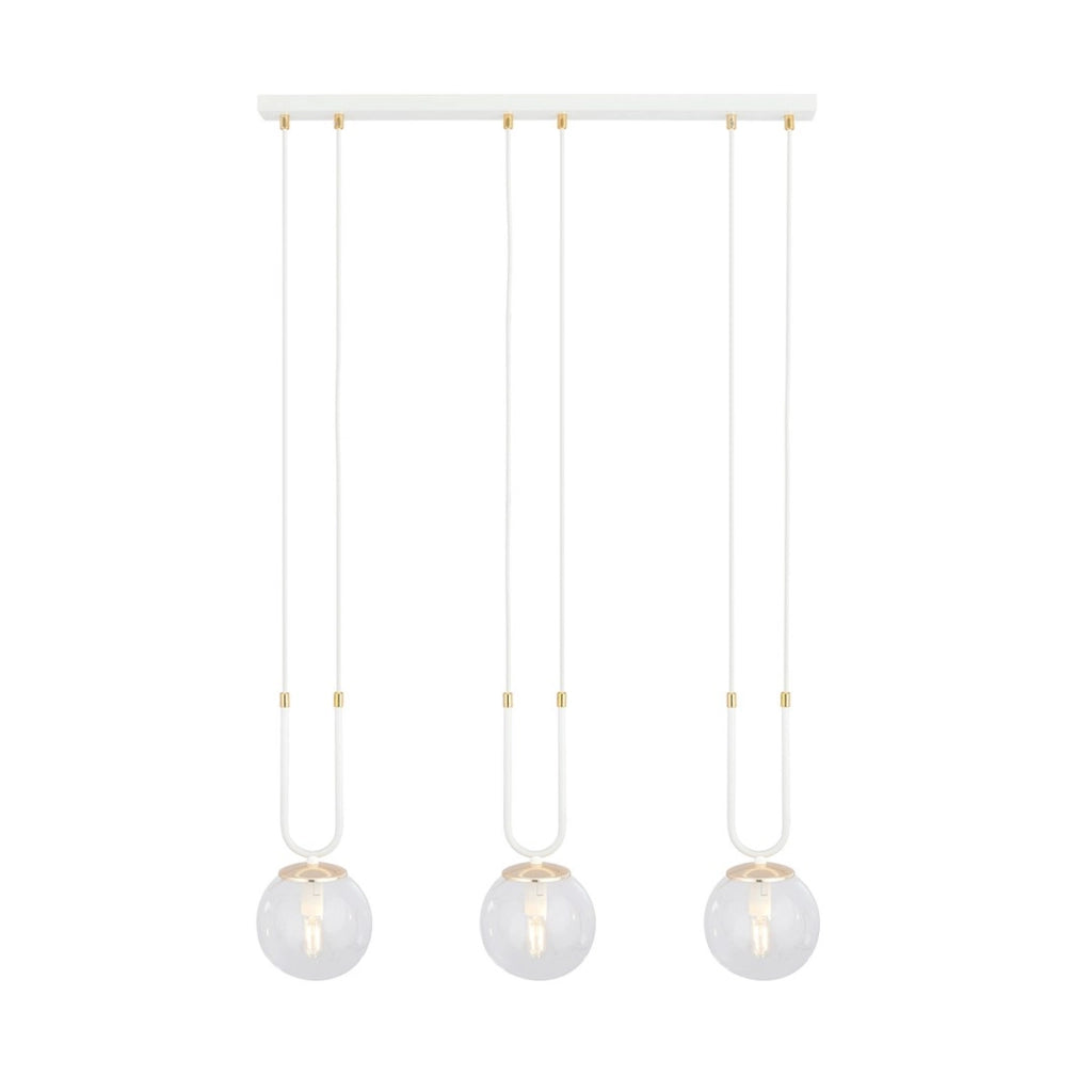 Lampada a sospensione GLAM in acciaio bianco e vetro con dettagli oro