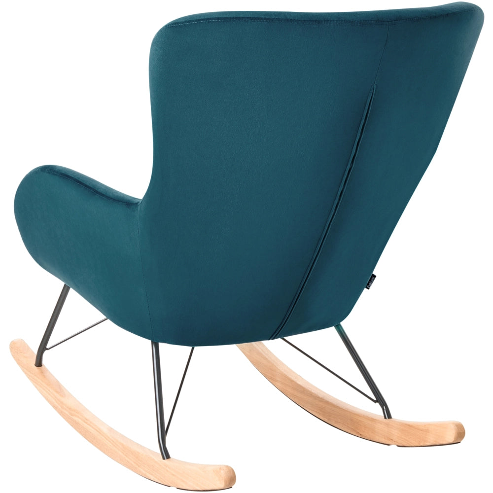 Sedia A Dondolo Velluto Blu Mare Gambe In Metallo Pattini In Legno Moderni