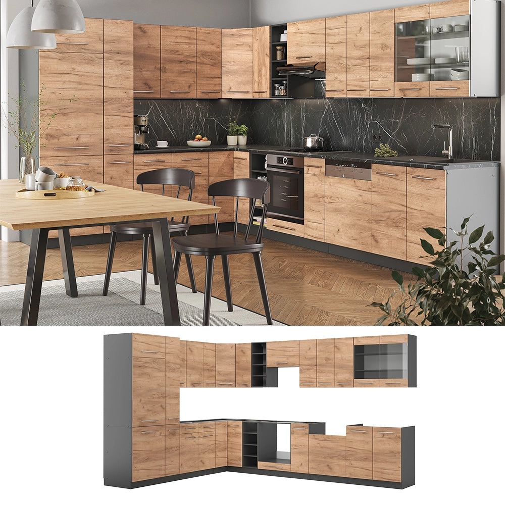 Cucina angolare completa Fame-Line Rovere dorato/Antracite 347 x 60 cm, PL Rovere Vicco