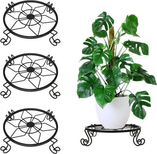 Set di supporti per piante in metallo da 3 pesanti supporti per fiori esterni - contenitore per giardino in acciaio inossidabile - vaso per piante rotondo sottopiede supporta rete per interni decorazione balcone (23 cm)