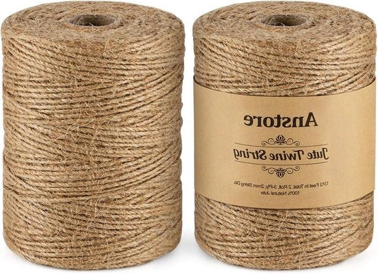 Tessuto di juta naturale 1312 metri - 2 rotoli di corda di juta per artigianato e hobby - Confezione regalo - Display fotografico - Decorazione di fiori per matrimoni - Giardino