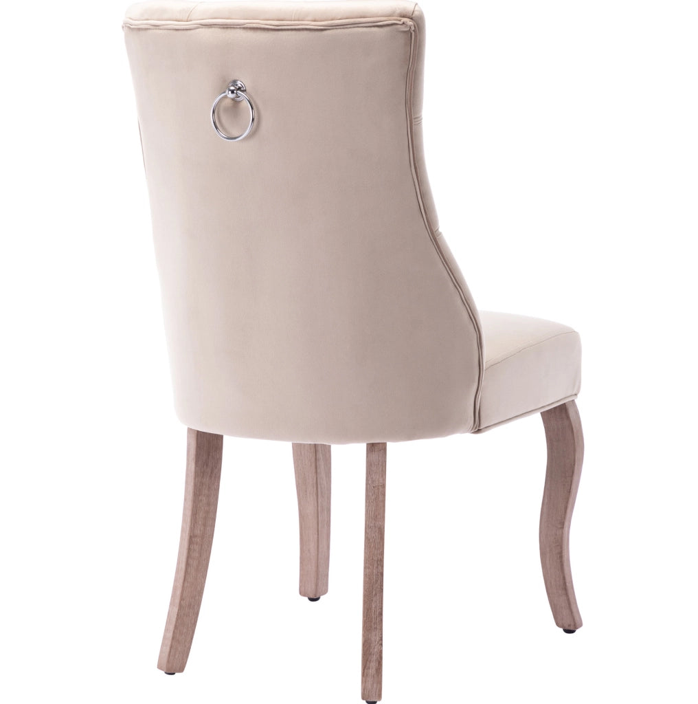 Sedia imbottita beige in velluto con schienale alto