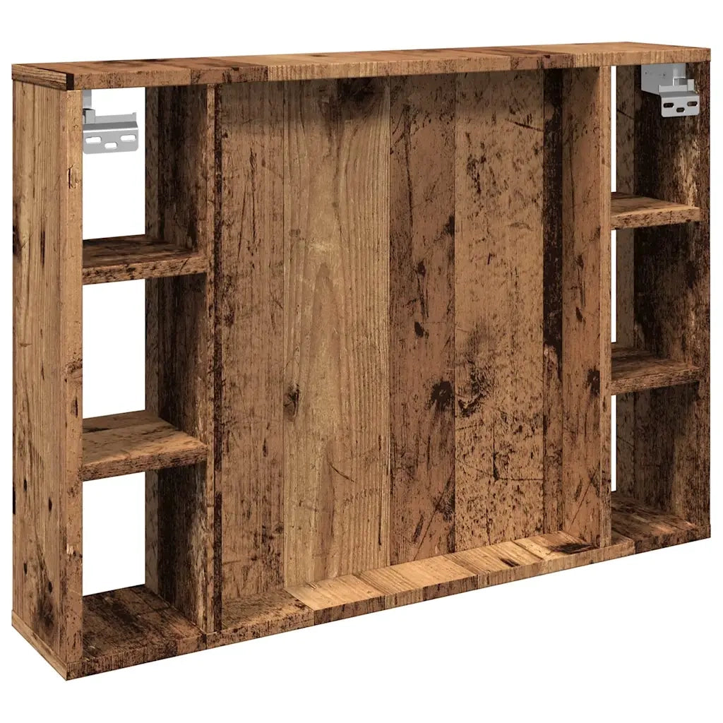 Mobiletto a specchio da parete con luci LED 76 x 15 x 55 cm design di tendenza bagno legno anticato 02_0050998