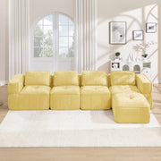Divano modulare angolare 4 posti con pouf; 344x162x67 cm; in poliestere giallo